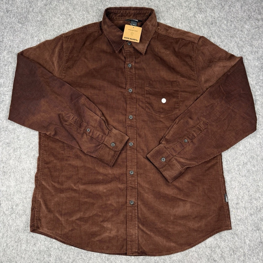 NWT Eddie Bauer Corduroy Long Sleeve Button Down Shirt Men L Burgundy $75 MSRP